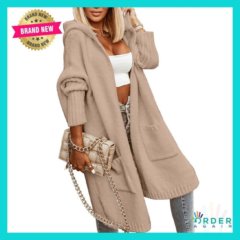 Oversized Hooded Cardigan Chunky Knit Long Sweater Coat Open Front